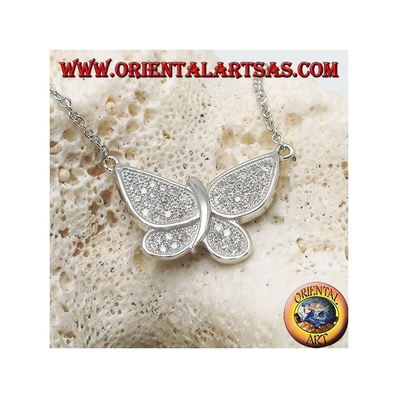 Silver butterfly pendant with zirconia studded wings complete with 45 cm chain
