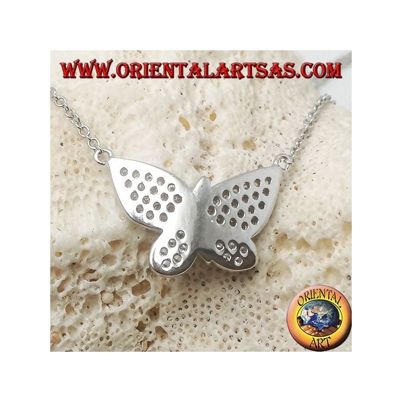 Pendentif papillon en argent avec ailes cloutées en zircone avec chaîne de 45 cm