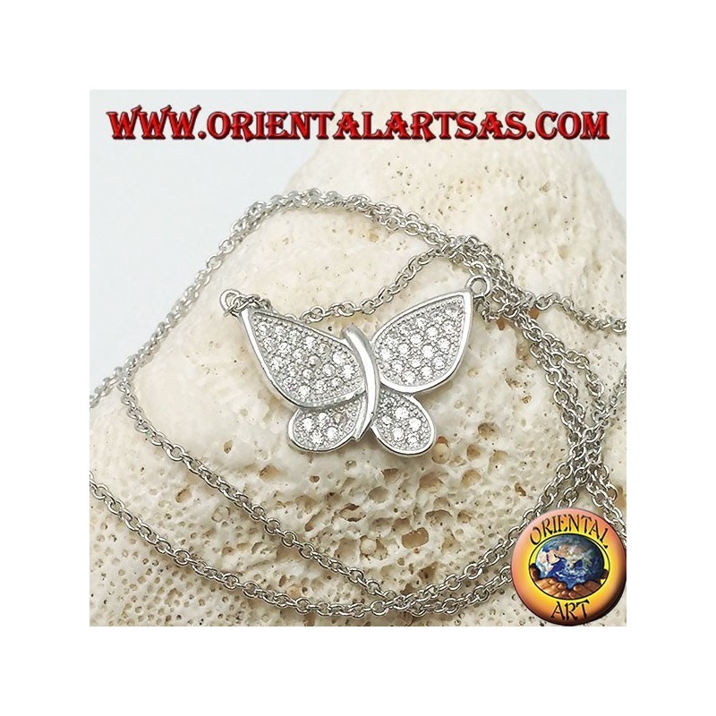 Pendentif papillon en argent avec ailes cloutées en zircone avec chaîne de 45 cm