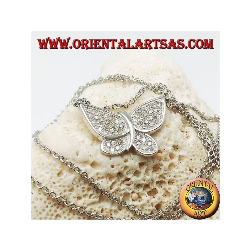 Pendentif papillon en argent avec ailes cloutées en zircone avec chaîne de 45 cm