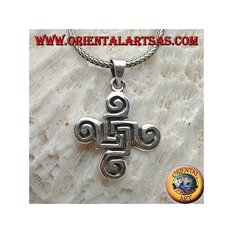 Pendentif en argent croix de spirales celtiques
