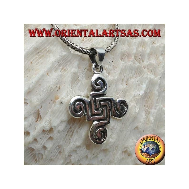Silver pendant cross of Celtic spirals