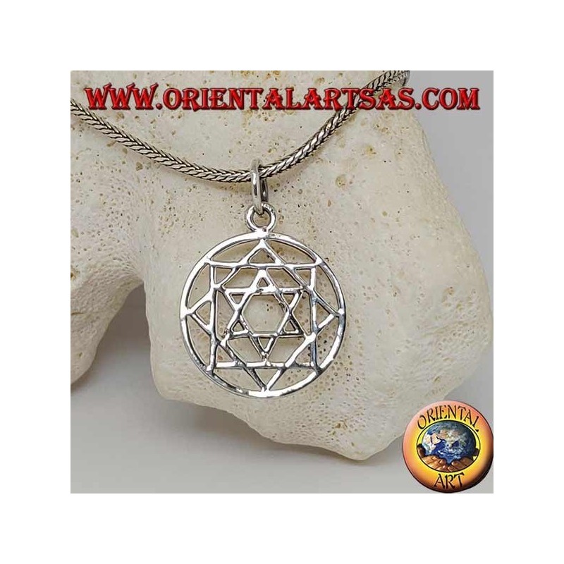 Six-pointed star of David silver pendant in the polar star or morning star (eight-pointed)