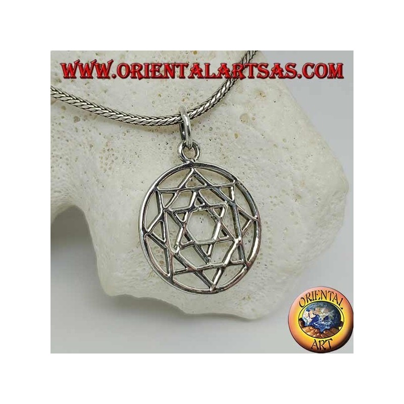 Pendentif en argent étoile de David à six pointes dans l'étoile polaire ou étoile du matin (huit pointes)