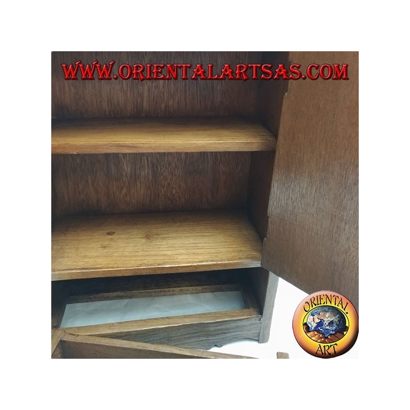 Notice board with two doors, a shelf and a drawer in antique teak wood