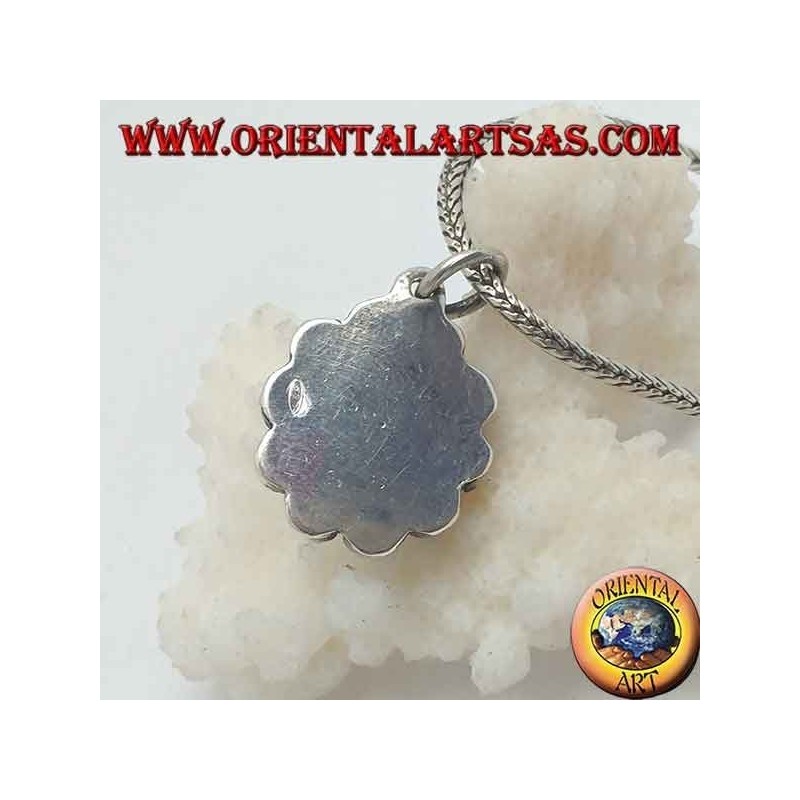 Silver flower pendant with rainbow moonstone cabochon and tibetan coral with petals