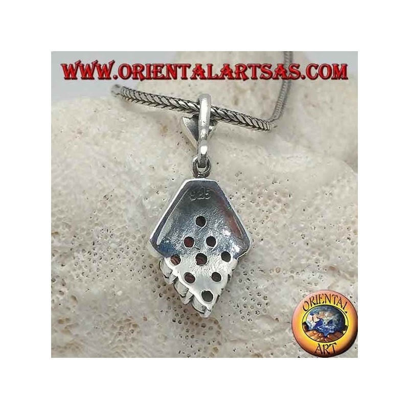 Silver rhombus pendant with nine garnets and surrounded by marcasites at the top
