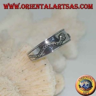 Anillo de plata para pies o falange con bandas con dos serpientes en relieve