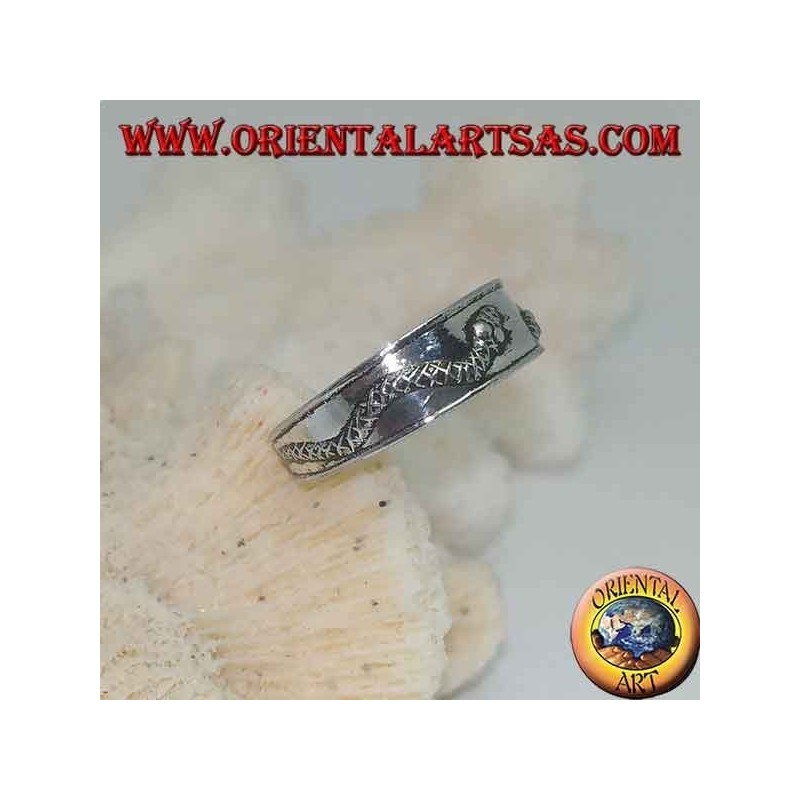 Anillo de plata para pies o falange con bandas con dos serpientes en relieve