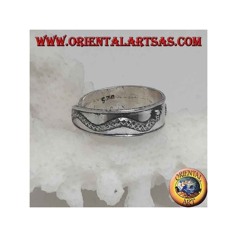 Anillo de plata para pies o falange con bandas con dos serpientes en relieve