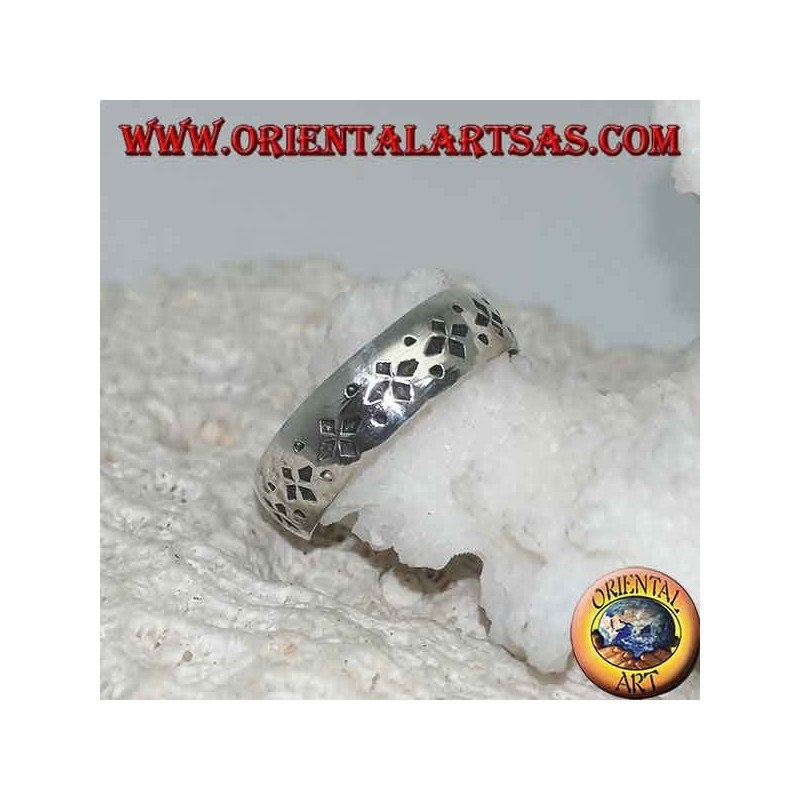 Anillo de plata para pies o falange de banda con decoración de punzón grabada