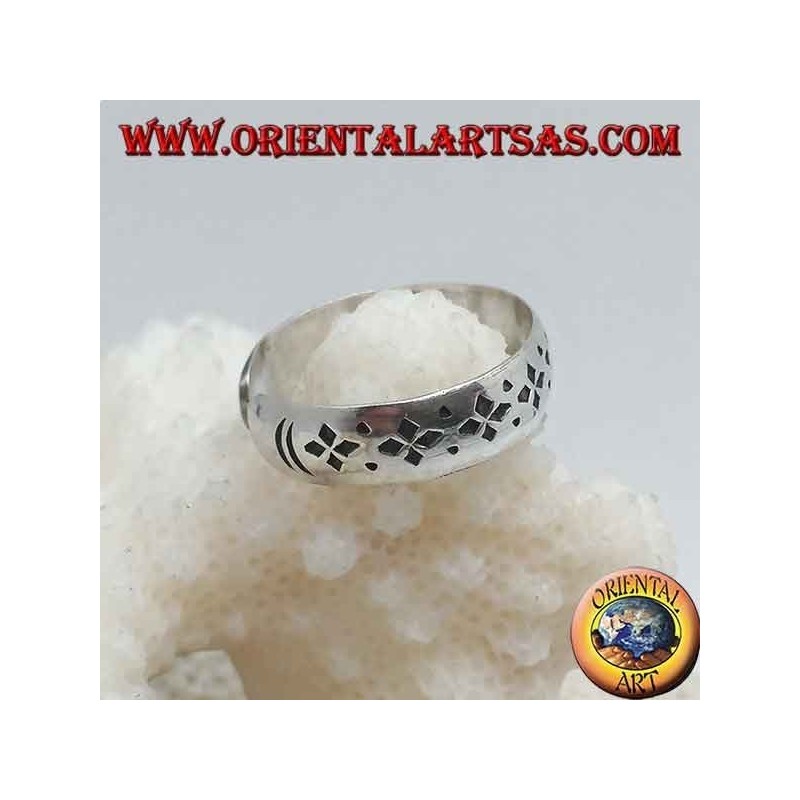 Anillo de plata para pies o falange de banda con decoración de punzón grabada