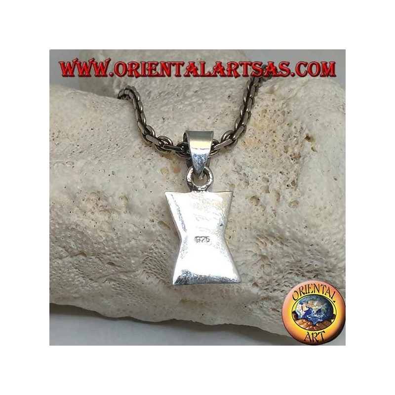 Silver pendant in the shape of a concave rectangle in the center with rectangular mother of pearl