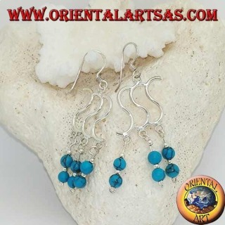 Orecchini in argento con tripla S e tre file con due palline di turchese alternate ad argento