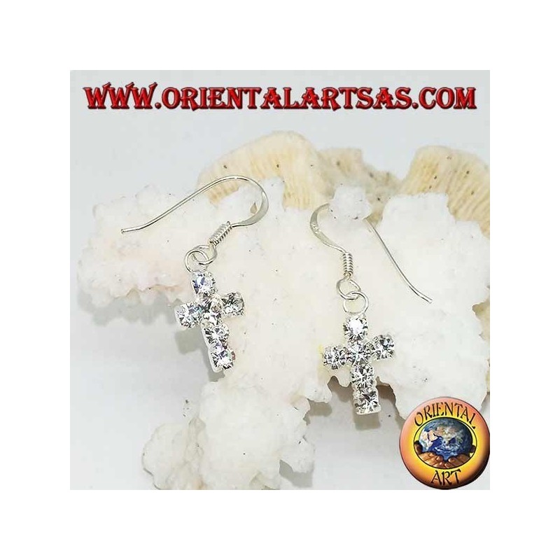 Boucles d'oreilles en argent avec pendentif croix de zircons blancs