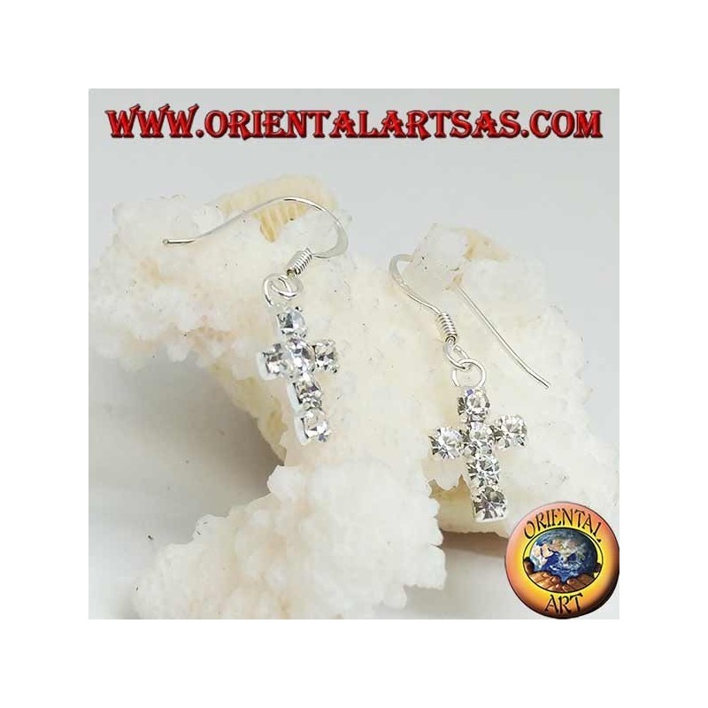 Boucles d'oreilles en argent avec pendentif croix de zircons blancs