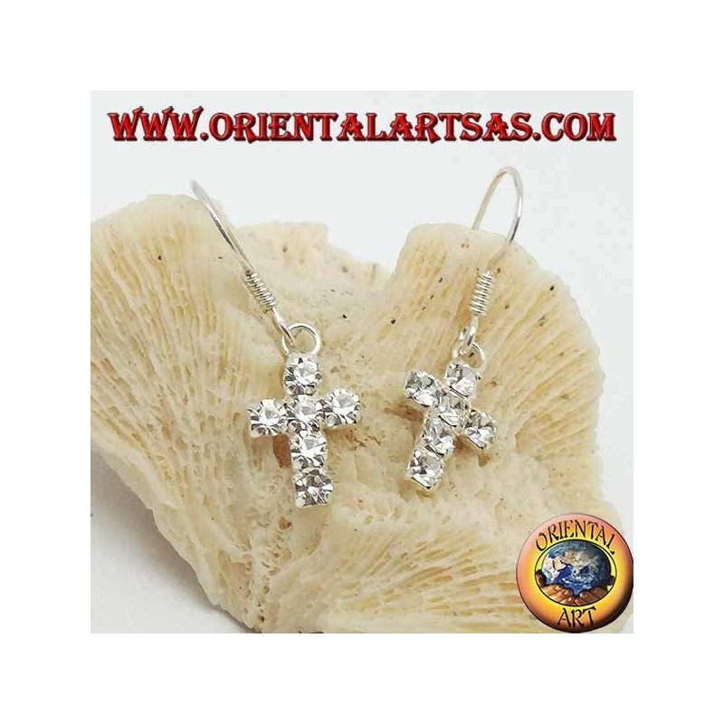 Pendientes de plata con colgante de cruz de circonitas blancas engastadas