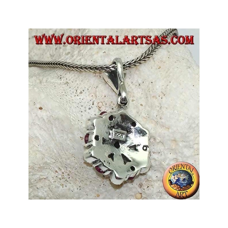 Daisy silver pendant with 6 +1 round and marcasite natural rubies