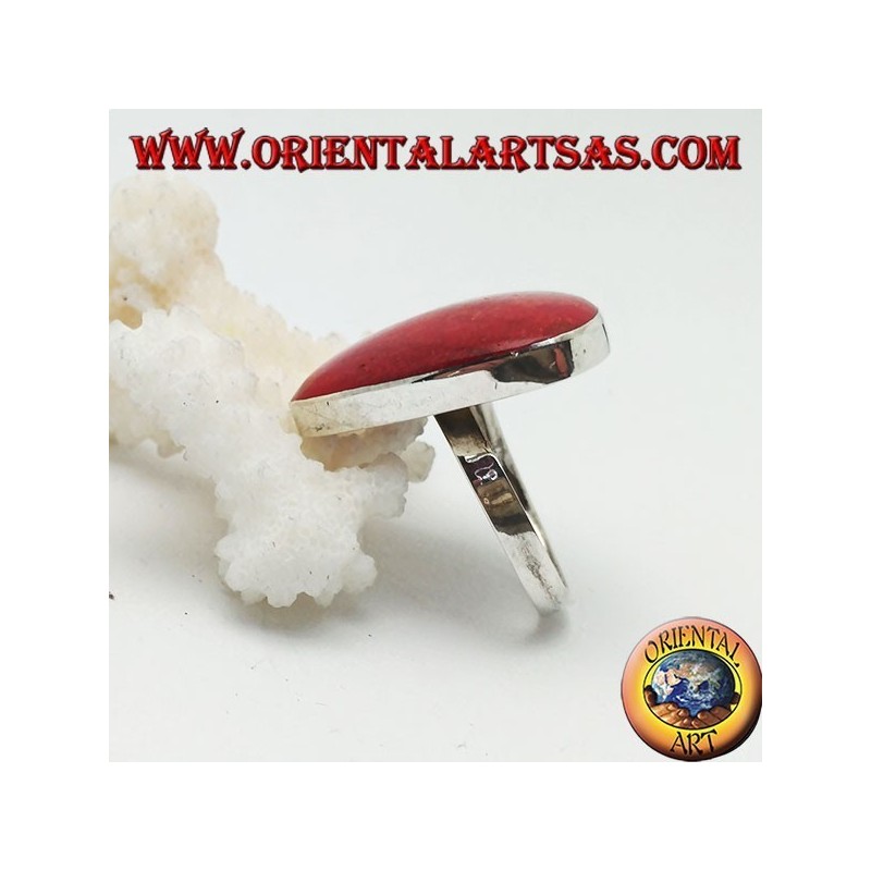Anillo de plata con coral rojo (coral) triangular ajustable redondeado (tamaño libre)