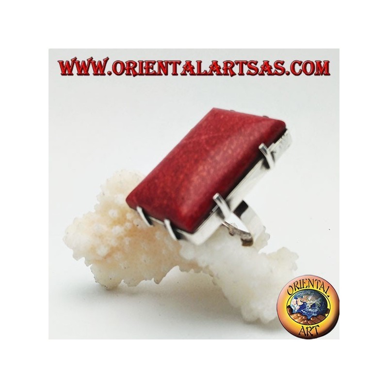 Bague rectangulaire en argent avec ensemble madrepora rouge (corail) (taille libre)