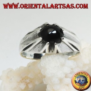 Anello in argento sfera di onice incastonata su montatura sporgente