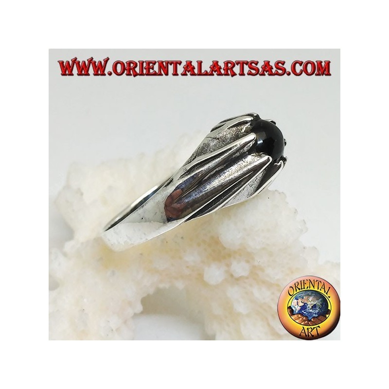 Anello in argento sfera di onice incastonata su montatura sporgente
