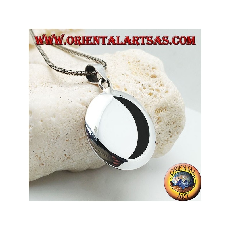 Colgante de medallón de plata lisa con media luna de ónice