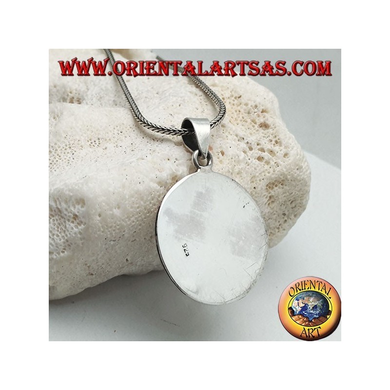 Colgante de medallón de plata lisa con media luna de ónice