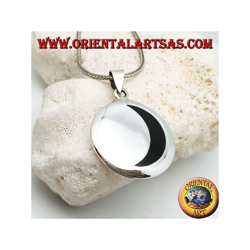 Pendentif médaillon en argent lisse avec croissant onyx