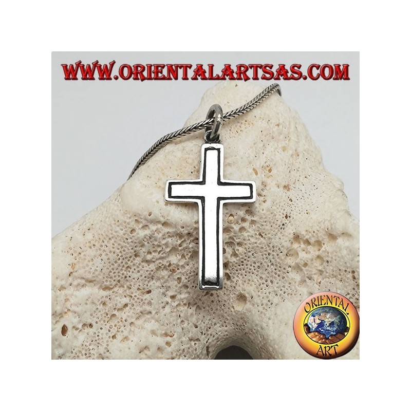 Pendentif croix chrétienne en argent avec ligne latérale