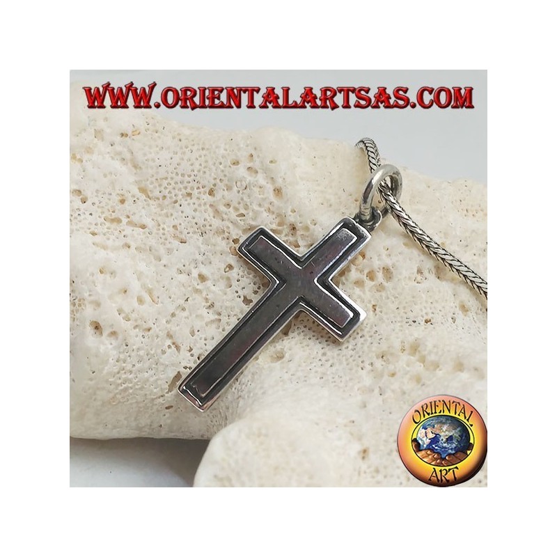 Pendentif croix chrétienne en argent avec ligne latérale