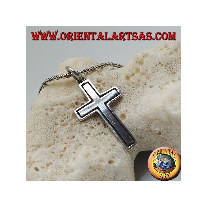 Pendentif croix chrétienne en argent avec ligne latérale