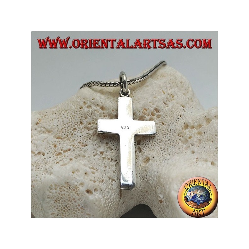 Silver Christian cross pendant with side line