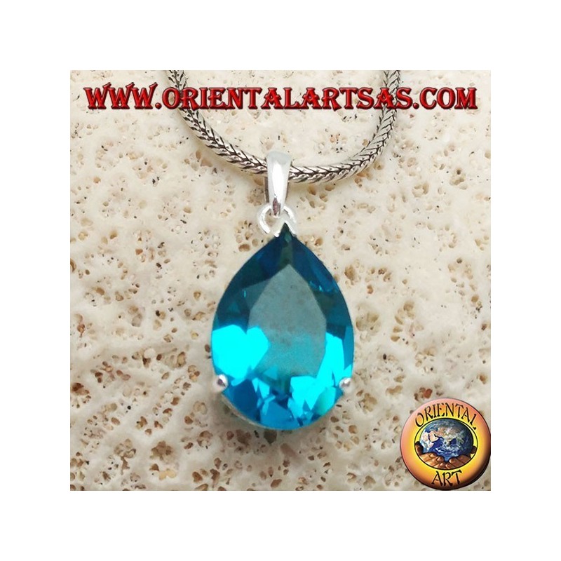 Silver pendant with a faceted blue topaz set