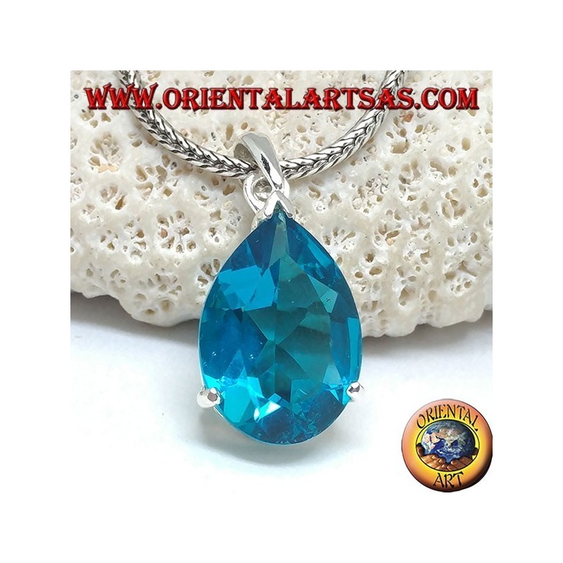 Silberanhänger mit facettiertem blauen Topas-Set