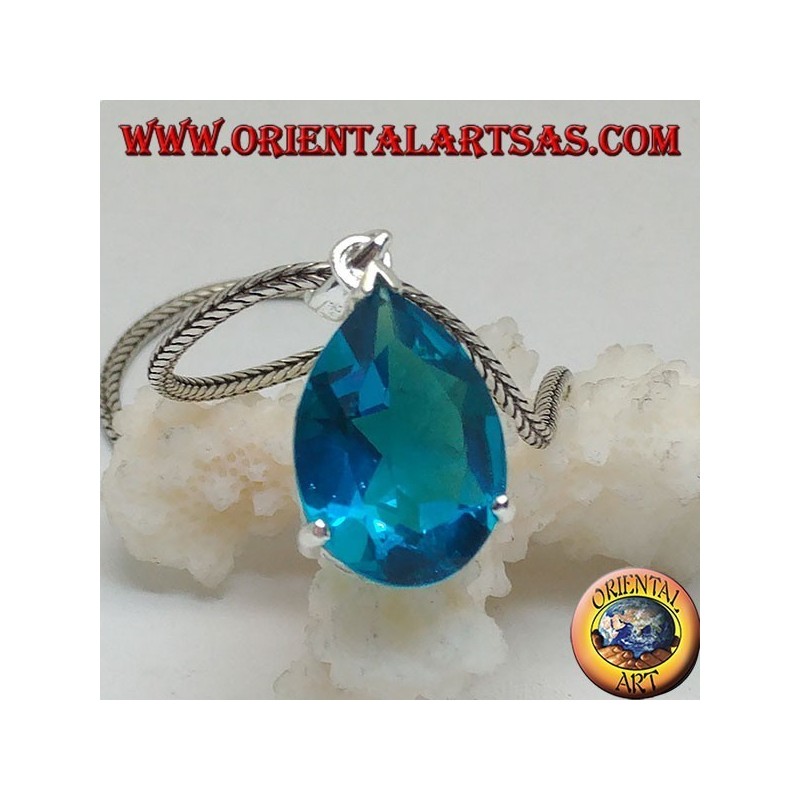 Silberanhänger mit facettiertem blauen Topas-Set