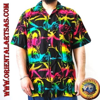 Camisa "Bob Marley" y hoja de marihuana rayón multicolor (50)
