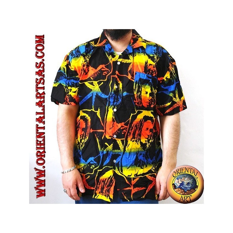Chemise "Bob Marley" et feuille de marijuana en rayonne multicolore (50)