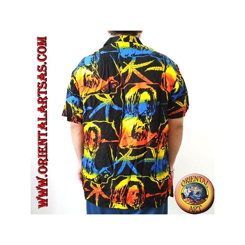 Camisa "Bob Marley" y hoja de marihuana rayón multicolor (50)