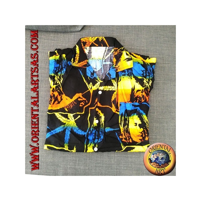 Camisa "Bob Marley" y hoja de marihuana rayón multicolor (50)