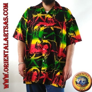 Chemise "Bob Marley" et feuille de marijuana en rayonne multicolore (52)
