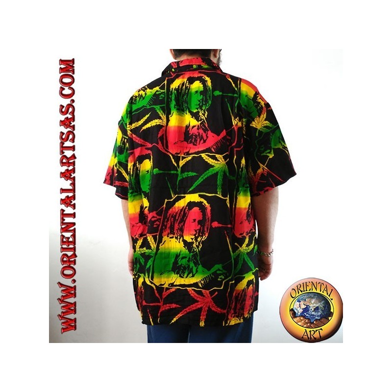 Camisa "Bob Marley" y hoja de marihuana rayón multicolor (52)