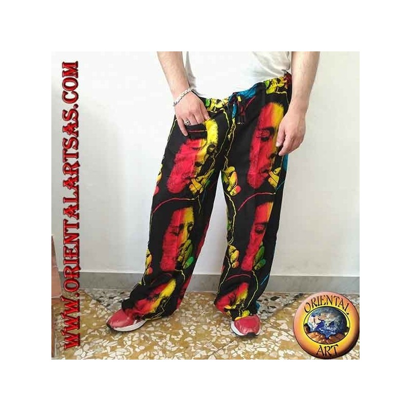 Pantaloni lunghi con taschino "Bob Marley" mentre fuma multicolor in rayon