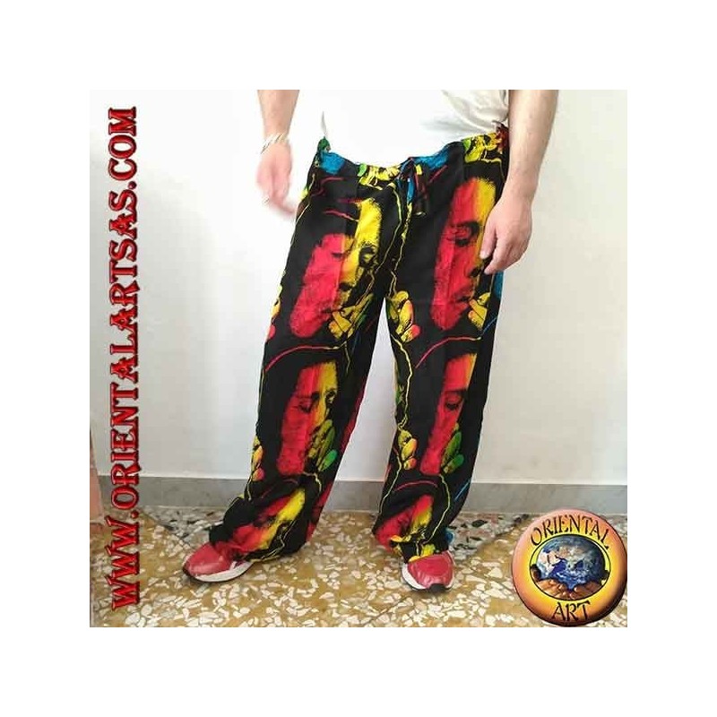 Long trousers with "Bob Marley" pocket while smoking multicolor in rayon