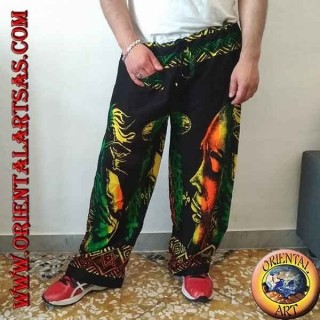 Pantalón largo con bolsillo "Bob Marley" y bong rayón multicolor