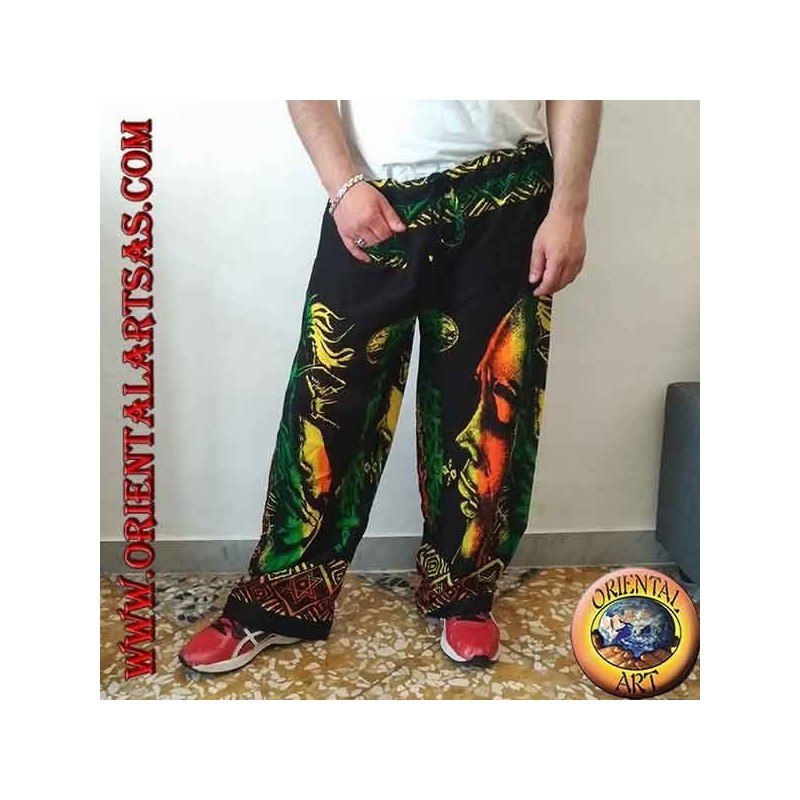 Lange Hose mit "Bob Marley" Tasche und mehrfarbiger Rayon Bong