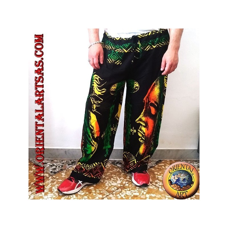 Lange Hose mit "Bob Marley" Tasche und mehrfarbiger Rayon Bong