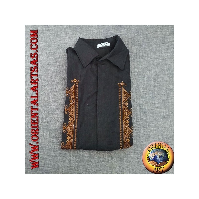 Langärmliges Kaftanhemd mit Kragen und Stickerei vorne (XL)