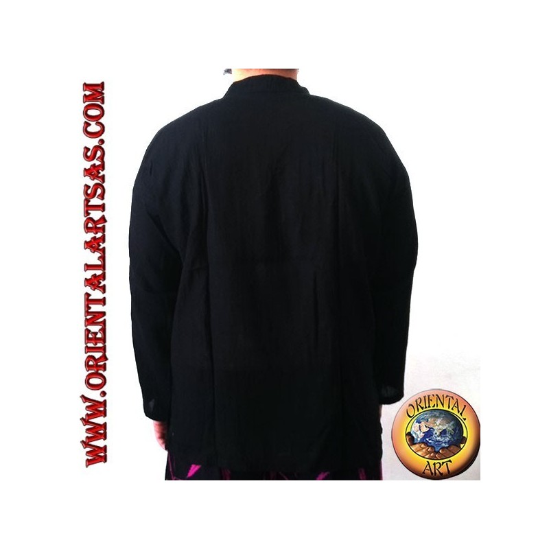 Langärmliger Kaftan-Pullover mit V-Ausschnitt und 3 Knöpfen und Stickerei vorne (M)