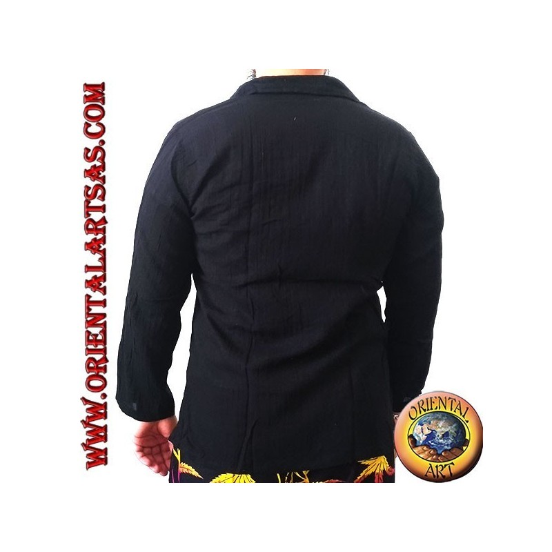 Chemise kaftan à manches longues avec broderie dragon japonais et col en V avec col (M)